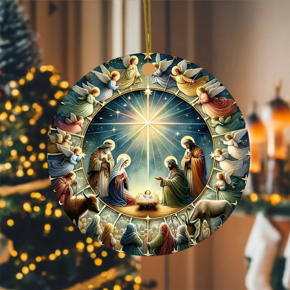 Christianartworkshop Multi - Figure Nativity Scene with Angels Christmas Hanging Ornaments - Ceramics - image 0