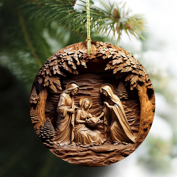 Christianartworkshop Warm Wood - Toned Holy Family Nativity Hanging Ornaments - image 4