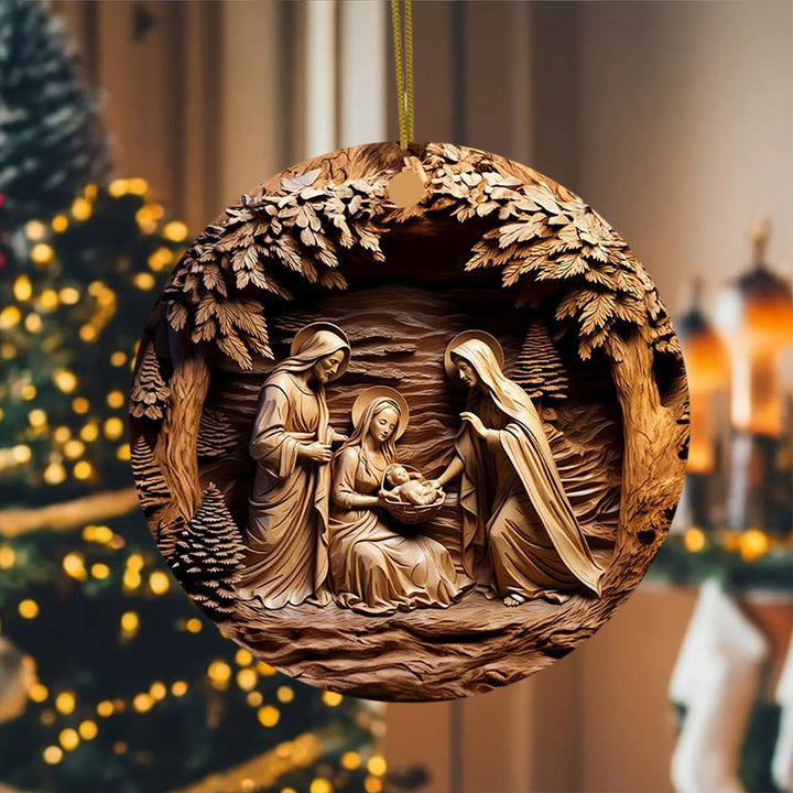 Christianartworkshop Warm Wood - Toned Holy Family Nativity Hanging Ornaments - image 3