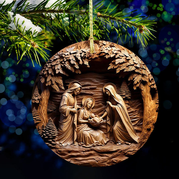 Christianartworkshop Warm Wood - Toned Holy Family Nativity Hanging Ornaments - Ceramics - image 0