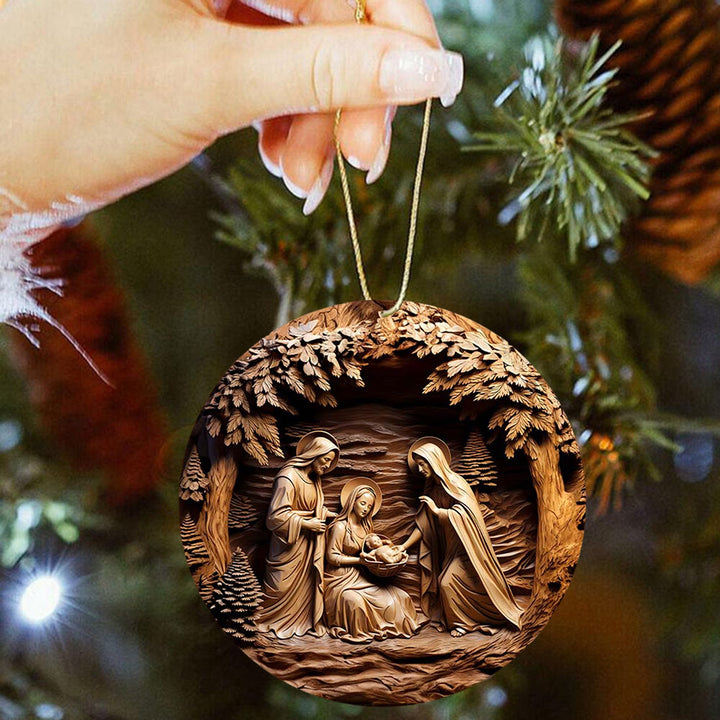 Christianartworkshop Warm Wood - Toned Holy Family Nativity Hanging Ornaments - image 2