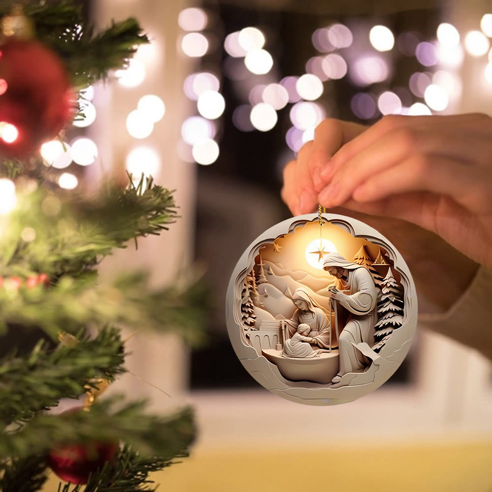 Christianartworkshop Cream - Hued Starlit Nativity Scene Christmas Hanging Ornaments - image 4