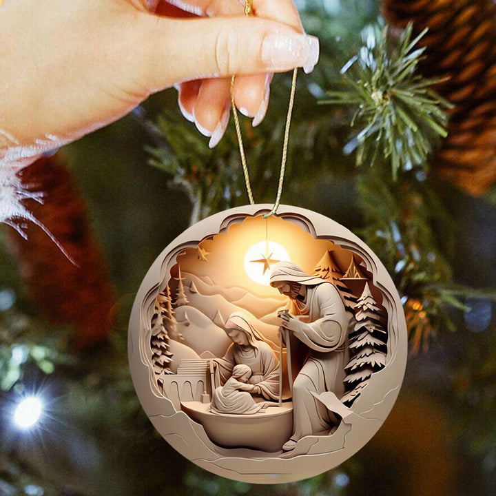 Christianartworkshop Cream - Hued Starlit Nativity Scene Christmas Hanging Ornaments - image 1