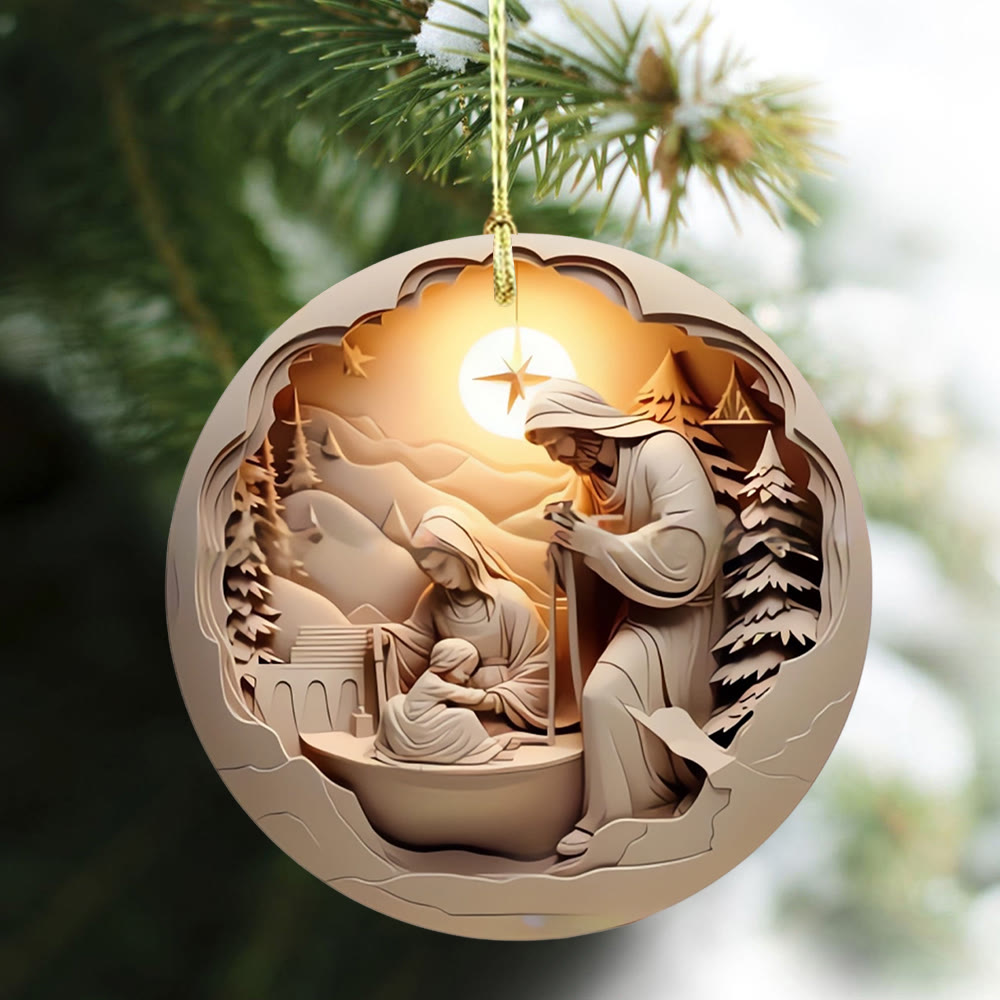 Christianartworkshop Cream - Hued Starlit Nativity Scene Christmas Hanging Ornaments - image 2