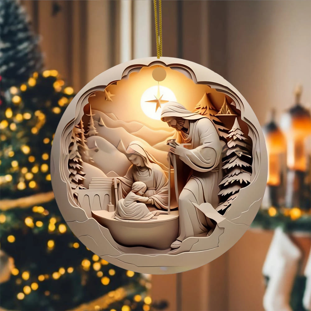 Christianartworkshop Cream - Hued Starlit Nativity Scene Christmas Hanging Ornaments - image 3