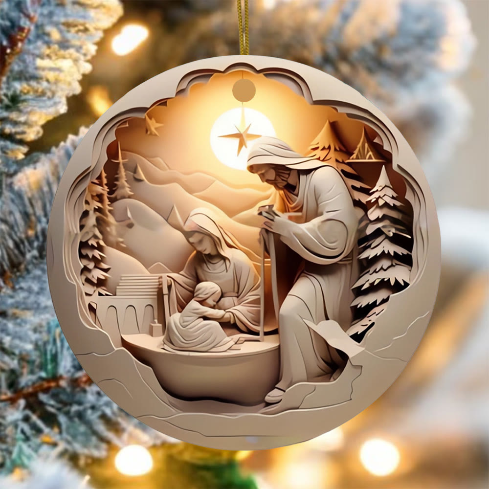 Christianartworkshop Cream - Hued Starlit Nativity Scene Christmas Hanging Ornaments - Ceramics - image 0