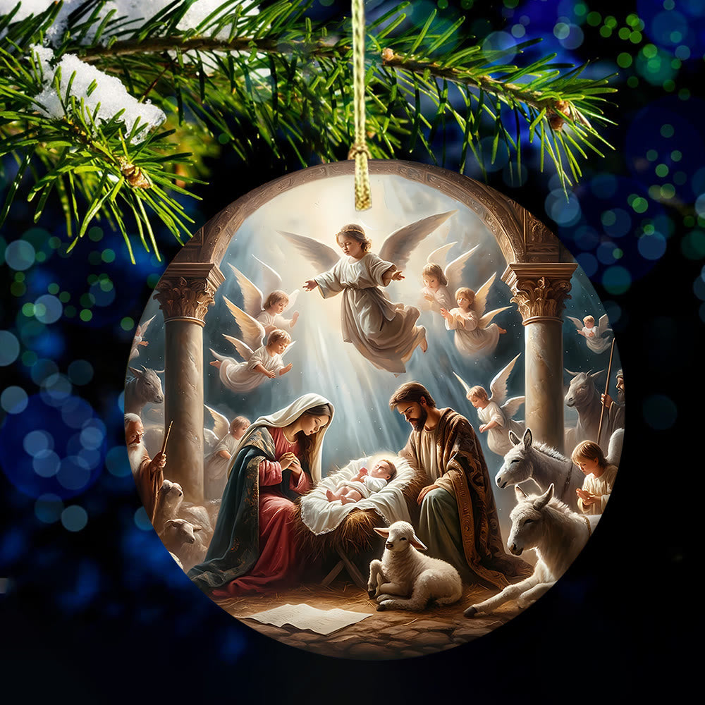 Christianartworkshop Artistically Rendered Vibrant Angel Nativity Hanging Ornaments - Ceramics - image 0