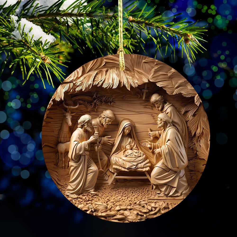 Christianartworkshop Wood-Toned Nativity Scene with Animals Christmas Hanging Ornaments - image 4