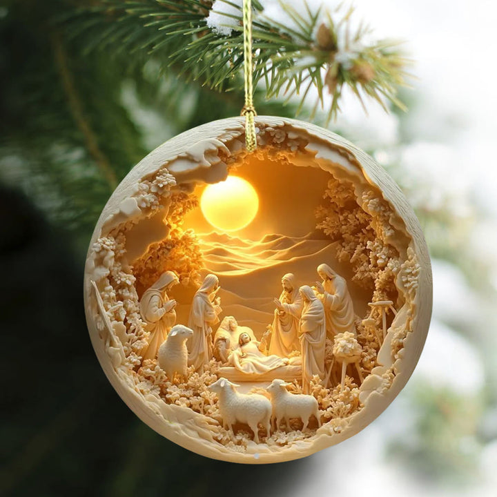 Christianartworkshop Cozy Cream Nativity Scene with Sheep Christmas Hanging Ornaments - image 4