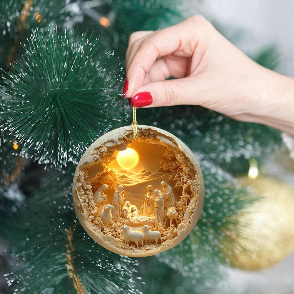 Christianartworkshop Cozy Cream Nativity Scene with Sheep Christmas Hanging Ornaments - image 3