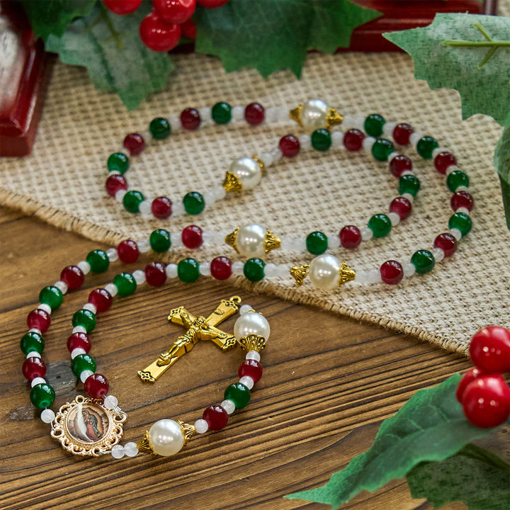 Christianartworkshop Holly Wreath Christmas Tricolor Beads Rosary: Celebrate the Holy Birth - image 3
