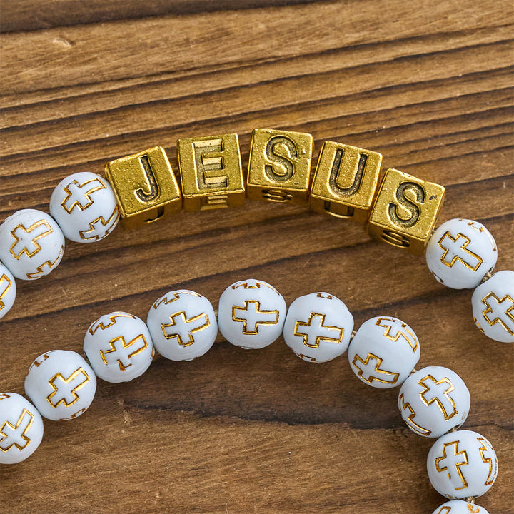 Christianartworkshop Ivory Golden Cross Beads Prayer Rosary with St. Michael & Personalized JESUS Letter - image 9