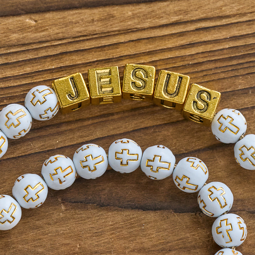 Christianartworkshop Ivory Golden Cross Beads Prayer Rosary with St. Michael & Personalized JESUS Letter - image 9