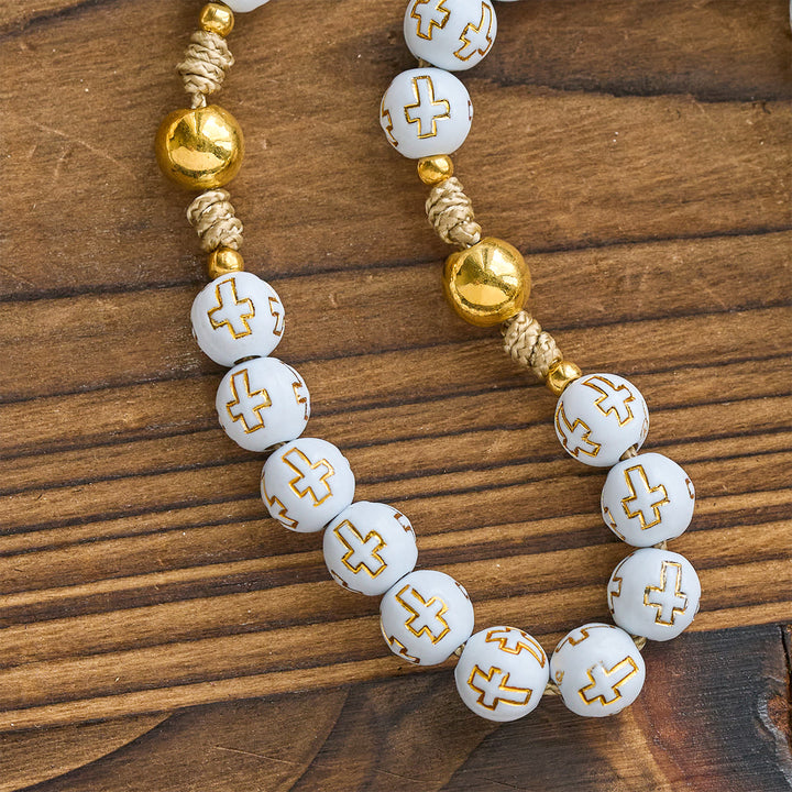 Christianartworkshop Ivory Golden Cross Beads Prayer Rosary with St. Michael & Personalized JESUS Letter - image 7