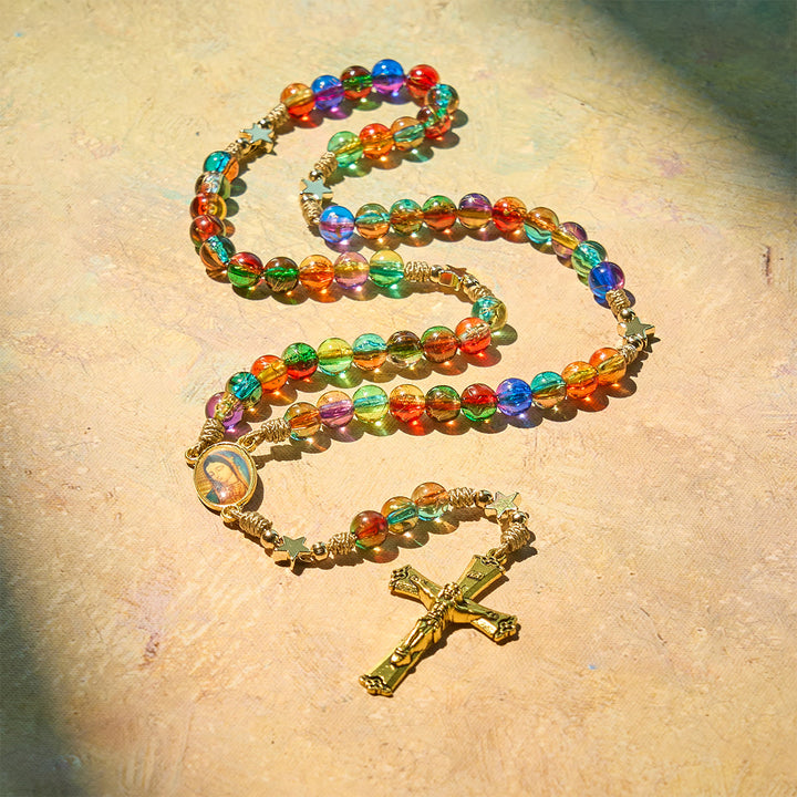 Christianartworkshop Festive Joy Colorful Clear Beads and Star Accents Christmas Rosary: Follow the Holy Light - image 7