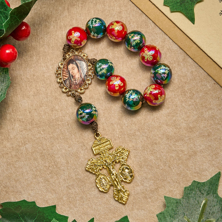 Christianartworkshop Christmas Devotion Red Green Holiday Beads Pocket Rosary: Pray anywhere, anytime - Christmas Pocket Rosary - image 0