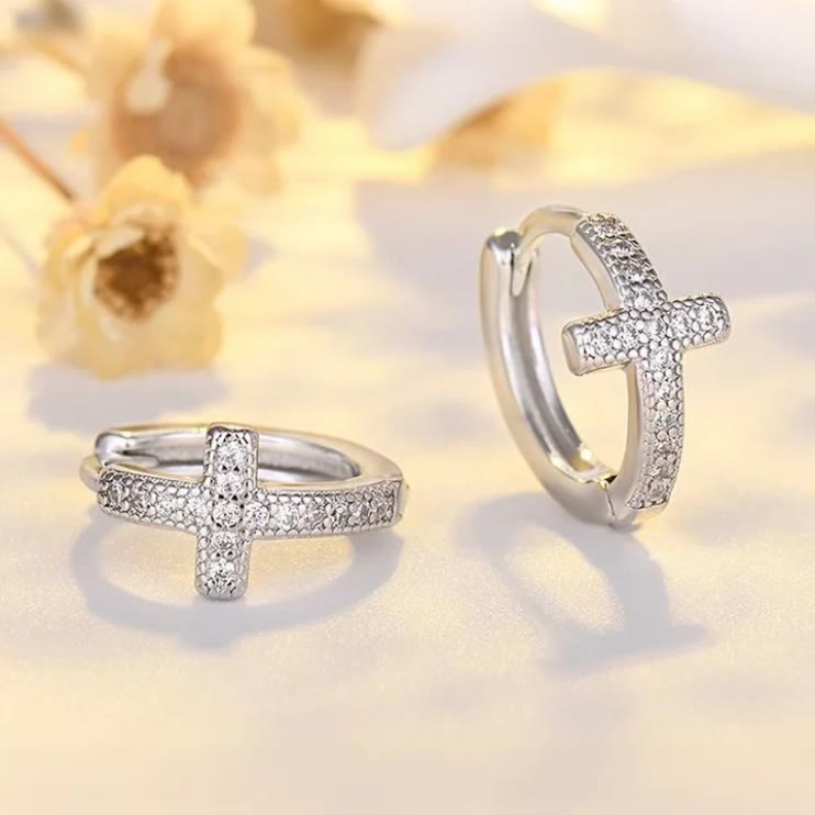 Christianartworkshop Elegant Dual-Color Cross Huggie Hoops: Timeless Beauty of Faith - image 2