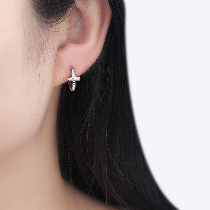 Christianartworkshop Elegant Dual-Color Cross Huggie Hoops: Timeless Beauty of Faith - image 1