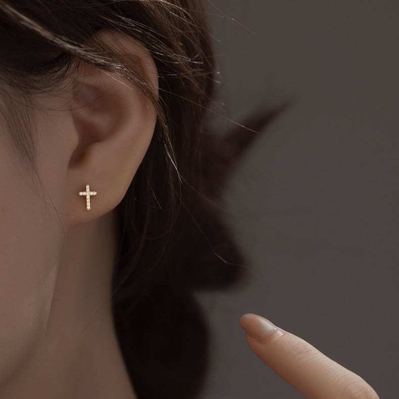 Christianartworkshop Minimal Quiet Shine S925 Faith Cross Earrings in Dual Color - image 2