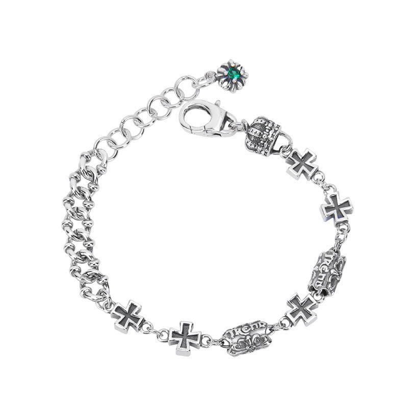 Christianartworkshop Classic 925 Sterling Silver Cross Bracelet with Gothic Floral Beads - image 4