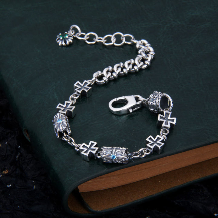 Christianartworkshop Classic 925 Sterling Silver Cross Bracelet with Gothic Floral Beads - image 1