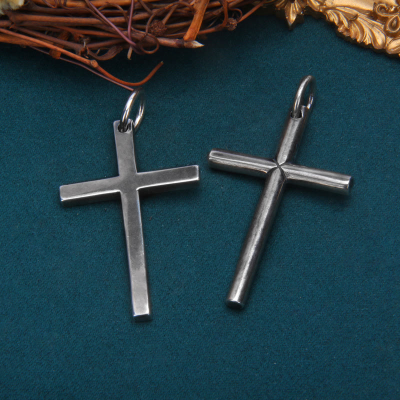Christianartworkshop Bold Minimal Sterling Silver Cross Necklace in Square and Round Bar - Square Bar Cross - image 0