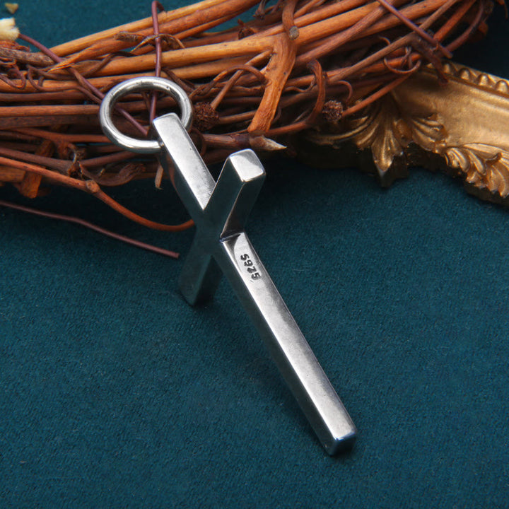 Christianartworkshop Bold Minimal Sterling Silver Cross Necklace in Square and Round Bar - image 3