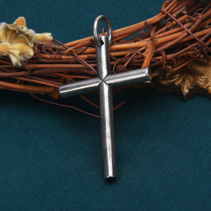 Christianartworkshop Bold Minimal Sterling Silver Cross Necklace in Square and Round Bar - Round Tube Cross - image 4