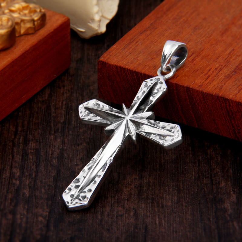 Christianartworkshop Gothic Inspired Sterling Cross Pendant Necklace with Carved Starburst - image 3