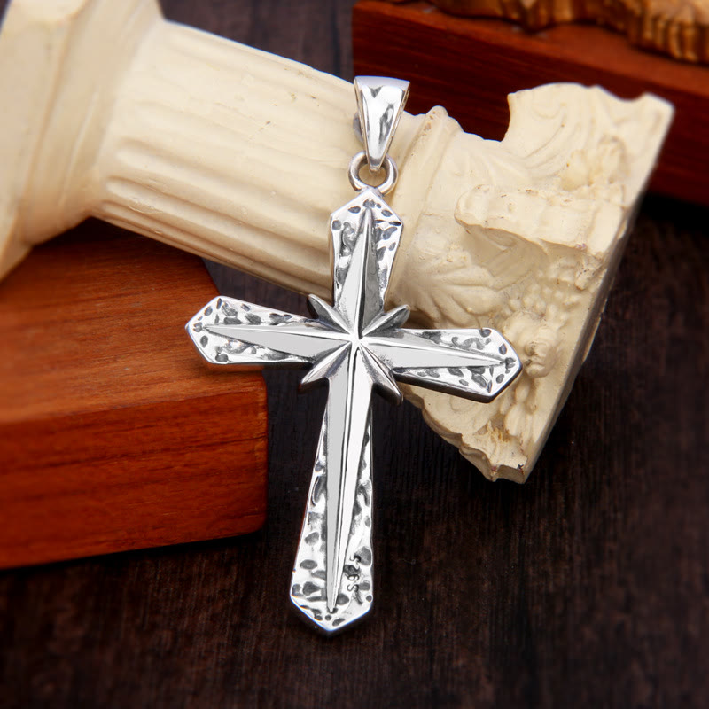 Christianartworkshop Gothic Inspired Sterling Cross Pendant Necklace with Carved Starburst - image 2