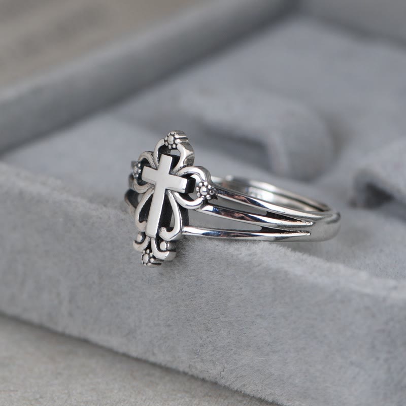 Christianartworkshop Cathedral Style Sterling Ornate Cross Ring with Floral Scrolls - image 3