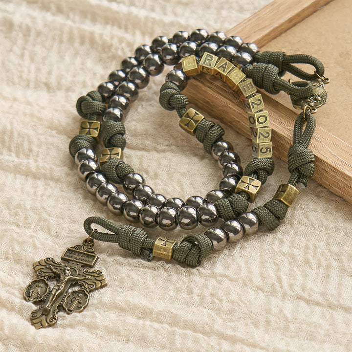 Christianartworkshop Military - Style Paracord Rosary: Silver-Toned Beads & Brass JESUS - image 7