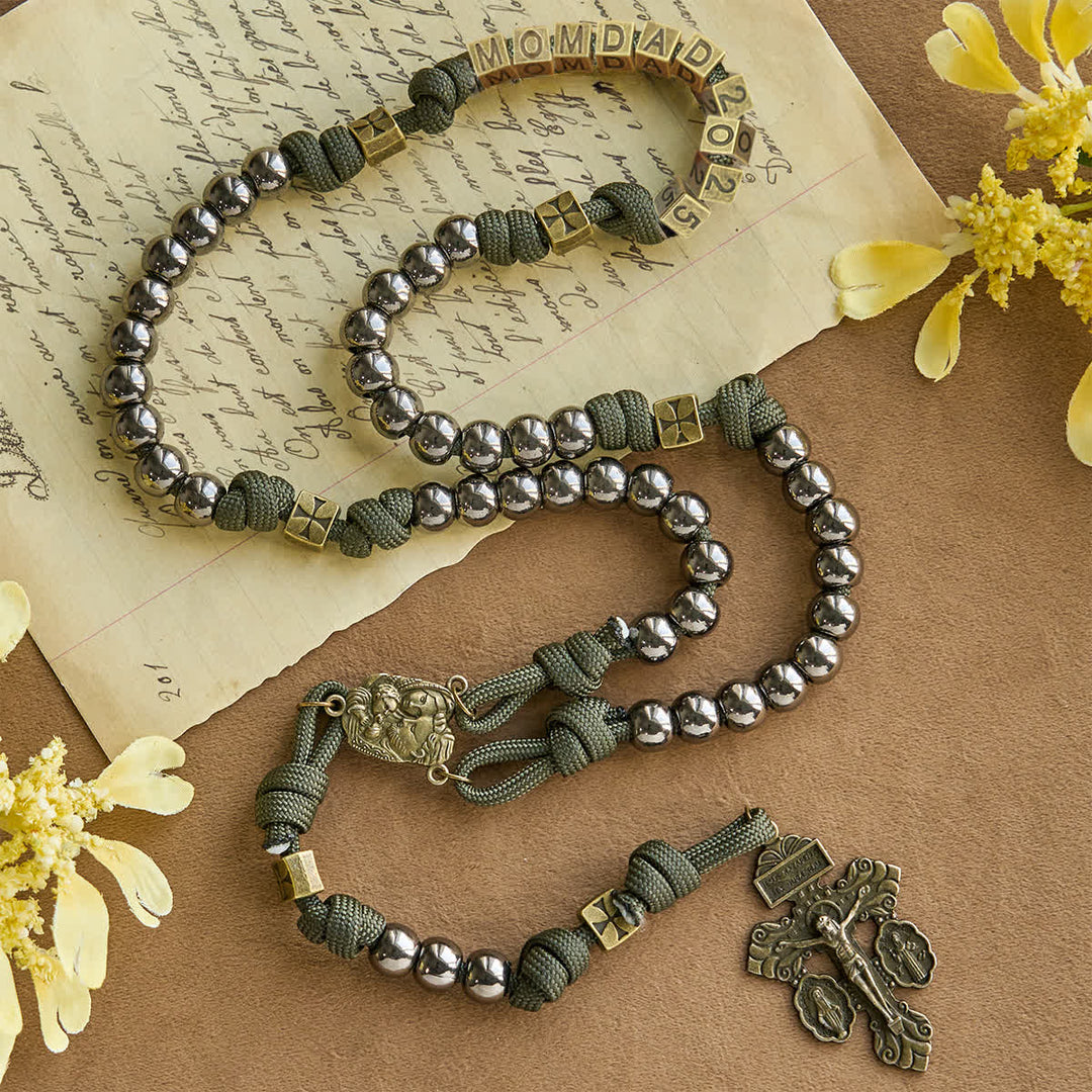 Christianartworkshop Military - Style Paracord Rosary: Silver-Toned Beads & Brass JESUS - image 8