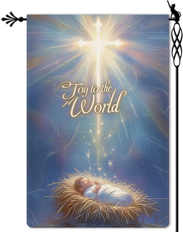 Christianartworkshop Blue - Toned Joy to the World Nativity Garden Flag with Glowing Cross - image 6