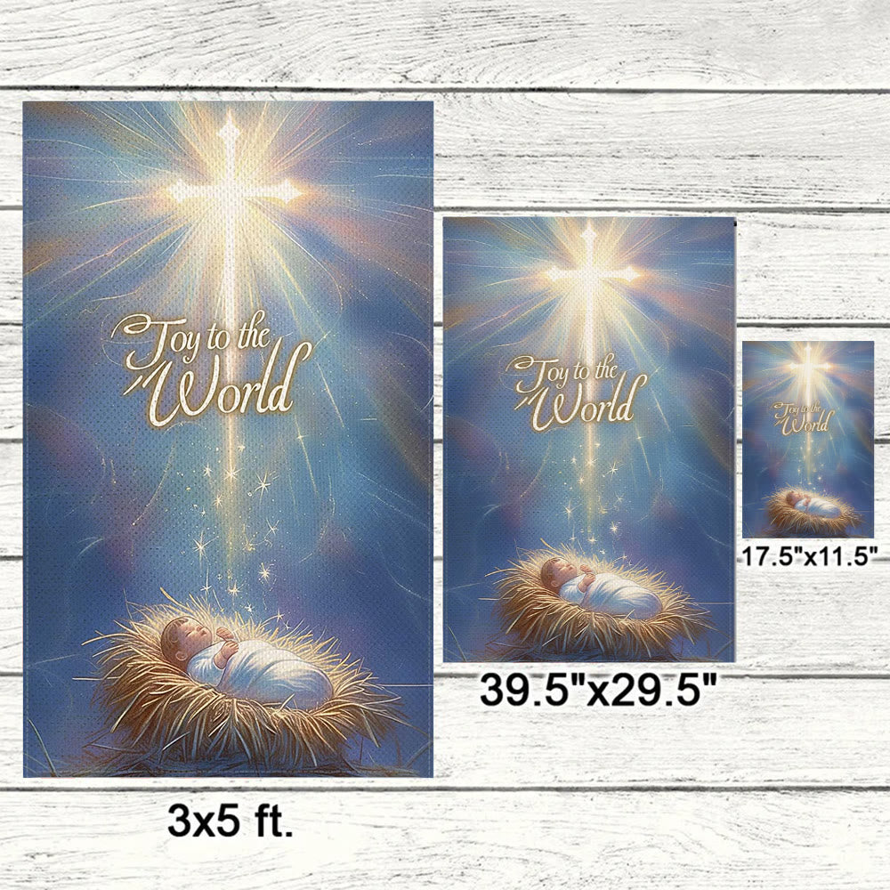 Christianartworkshop Blue - Toned Joy to the World Nativity Garden Flag with Glowing Cross - image 5