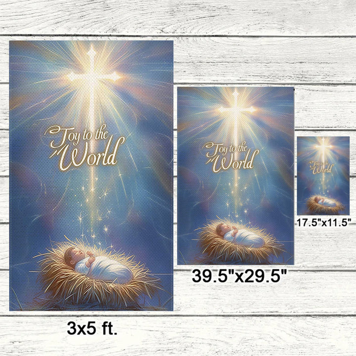 Christianartworkshop Blue - Toned Joy to the World Nativity Garden Flag with Glowing Cross - image 5