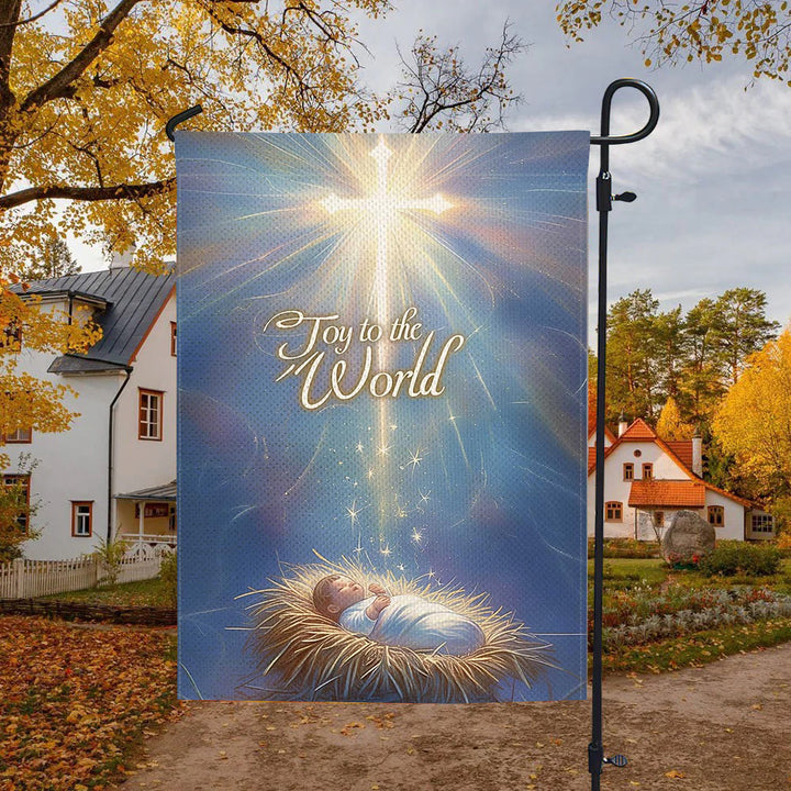 Christianartworkshop Blue - Toned Joy to the World Nativity Garden Flag with Glowing Cross - image 4