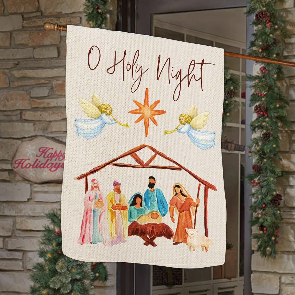 Christianartworkshop Angels Playing Horn O Holy Night Nativity Garden Flag - image 1
