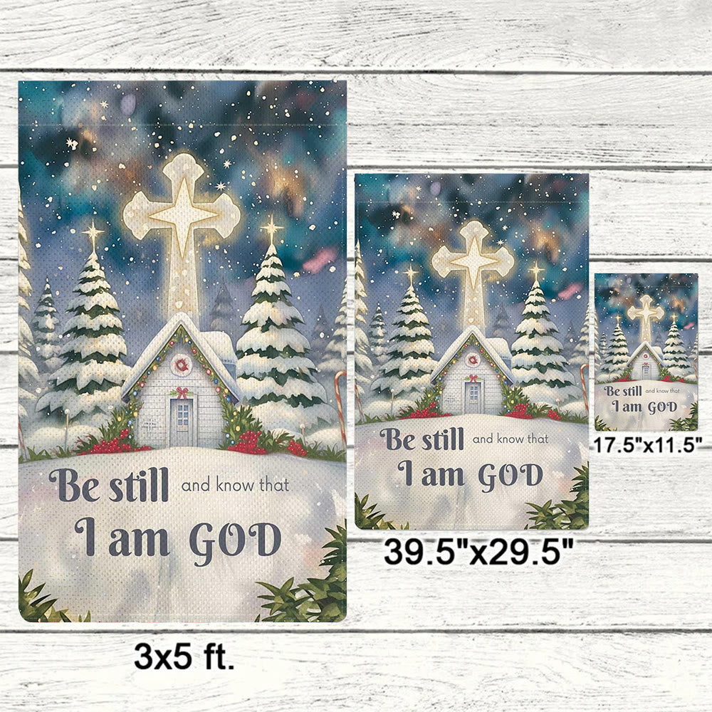 Christianartworkshop Winter Snow Scene Church Garden Flag - Be Still and Know That I Am God - image 5