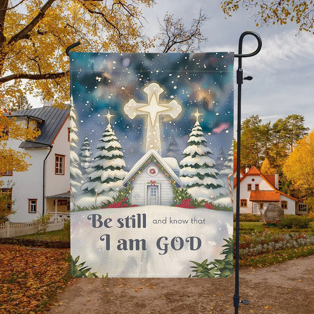 Christianartworkshop Winter Snow Scene Church Garden Flag - Be Still and Know That I Am God - image 4