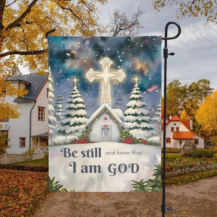 Christianartworkshop Winter Snow Scene Church Garden Flag - Be Still and Know That I Am God - image 4
