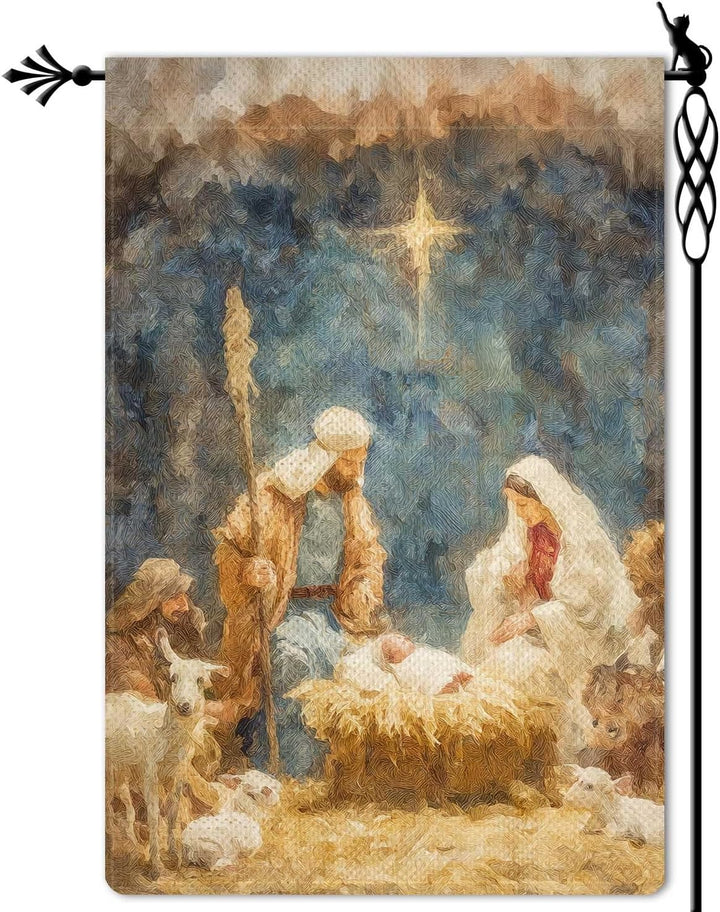 Christianartworkshop Soft - Toned Nativity Garden Flag: Holy Family, Animals & Star - image 6