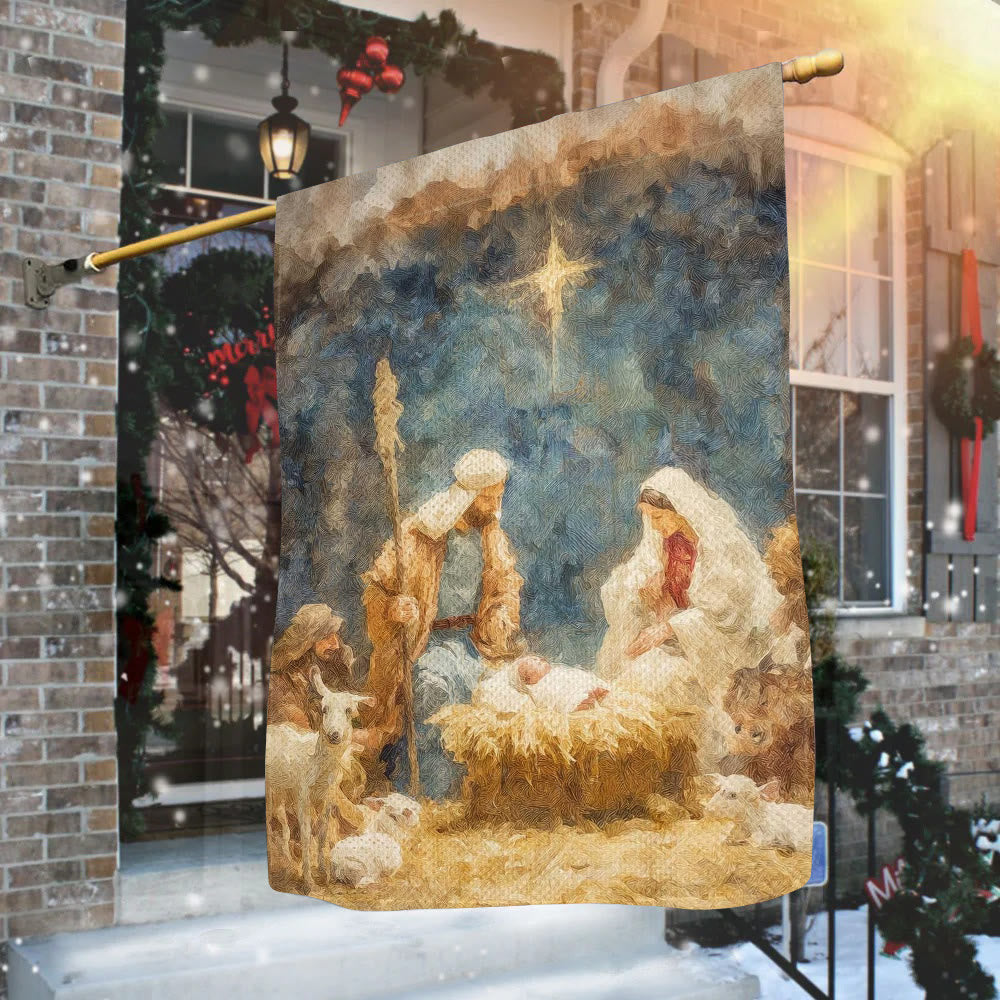 Christianartworkshop Soft - Toned Nativity Garden Flag: Holy Family, Animals & Star - image 2