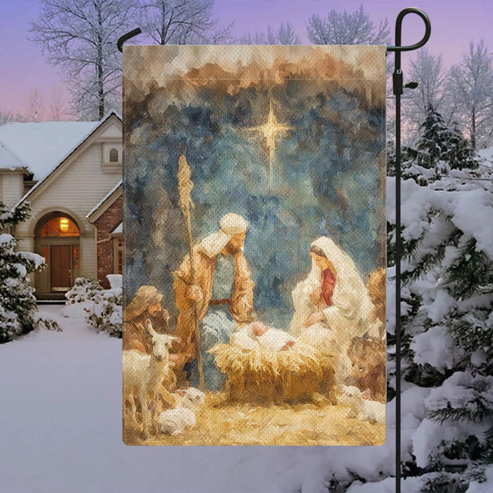 Christianartworkshop Soft - Toned Nativity Garden Flag: Holy Family, Animals & Star - 90×150cm (3×5 ft.) - image 0