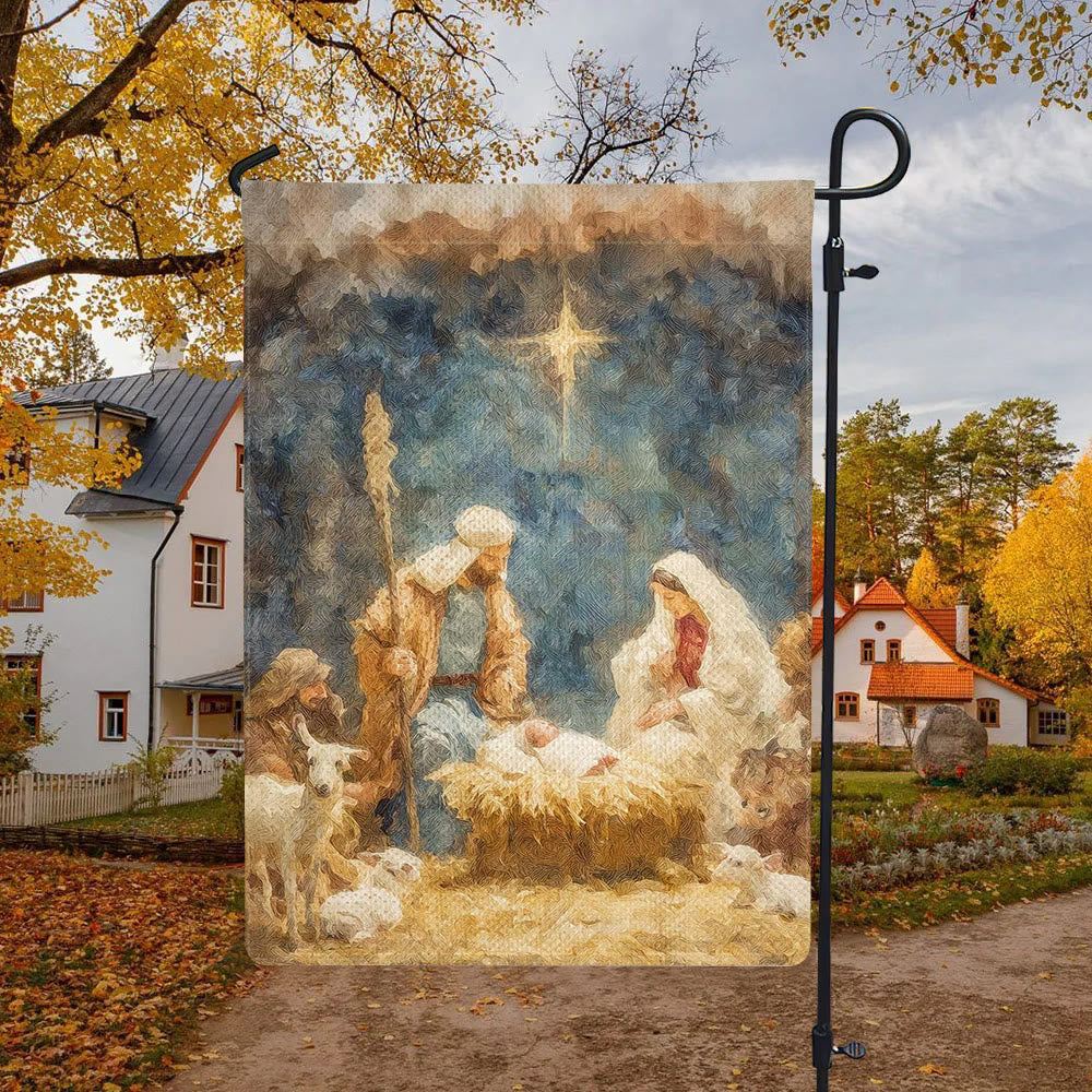 Christianartworkshop Soft - Toned Nativity Garden Flag: Holy Family, Animals & Star - image 4