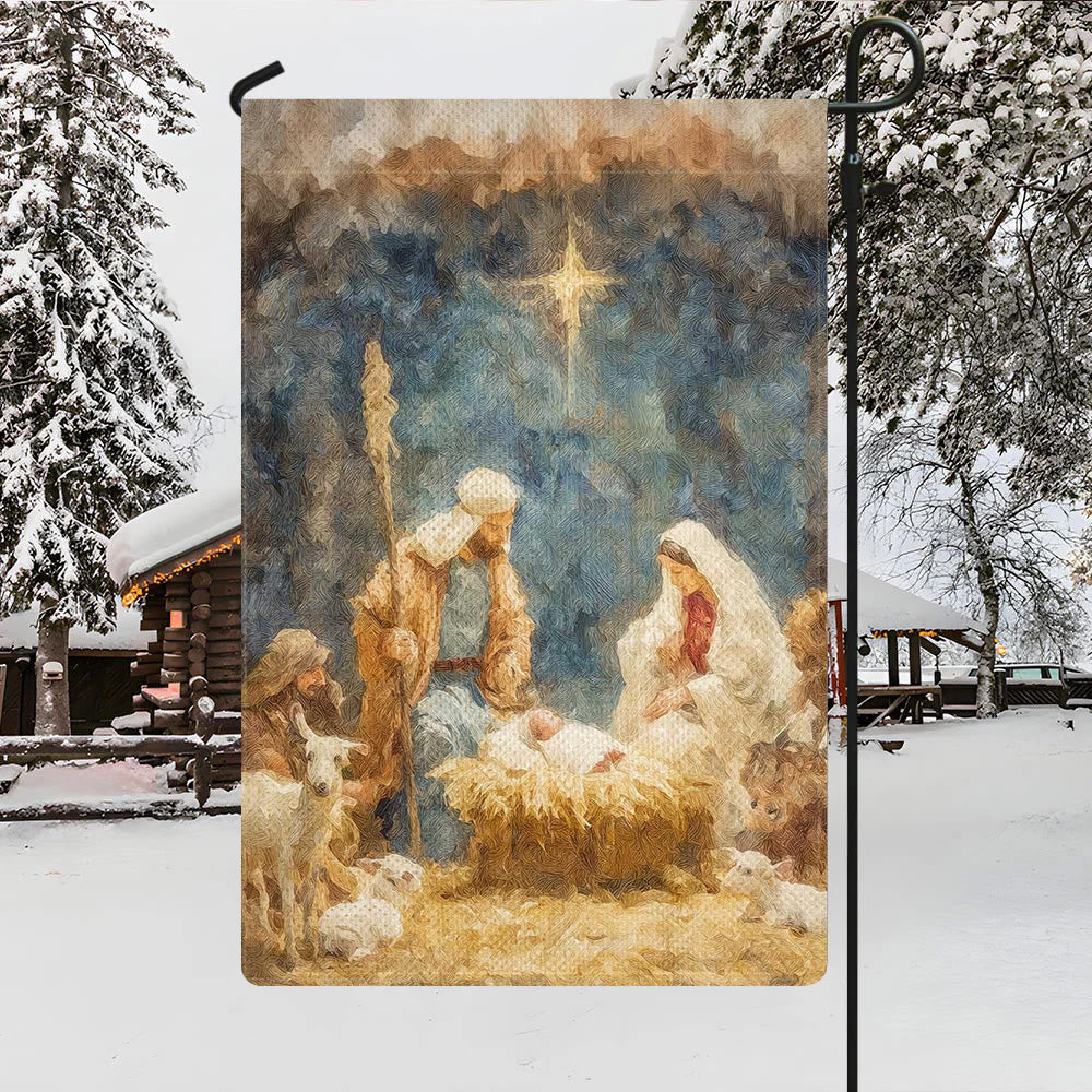 Christianartworkshop Soft - Toned Nativity Garden Flag: Holy Family, Animals & Star - image 3