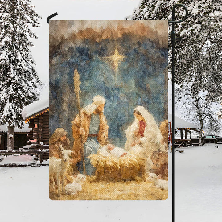 Christianartworkshop Soft - Toned Nativity Garden Flag: Holy Family, Animals & Star - image 3