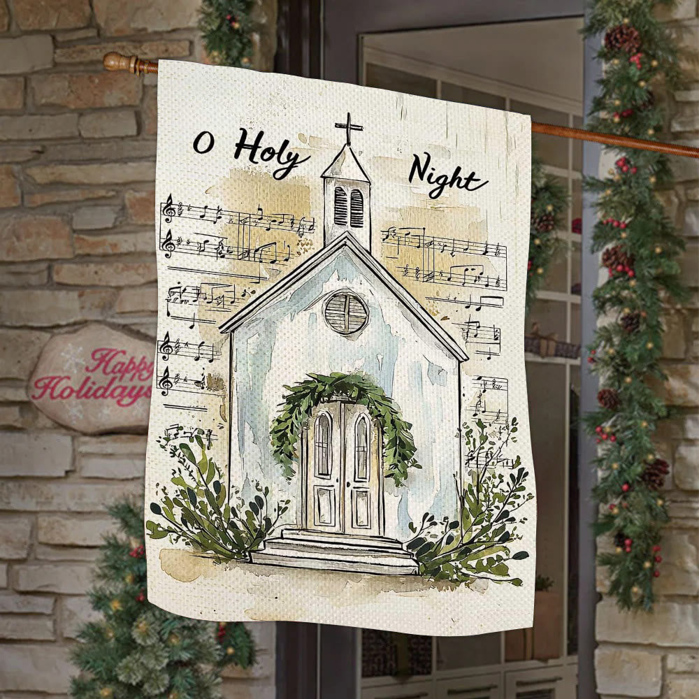 Christianartworkshop Music Notes & Church O Holy Night Christmas Garden Flag - image 2