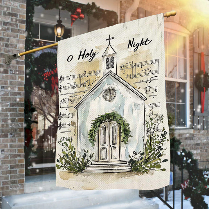 Christianartworkshop Music Notes & Church O Holy Night Christmas Garden Flag - 90×150cm (3×5 ft.) - image 0