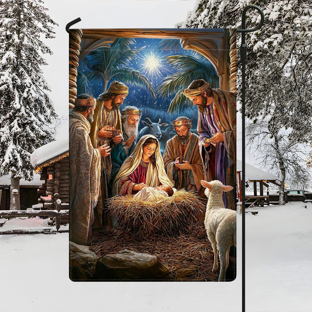 Christianartworkshop Sacred Atmosphere Nativity Garden Flag: Three Wise Men & Baby Jesus - image 2